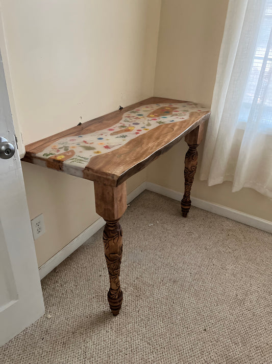 Live Edge Tupelo White River Table with Flowers