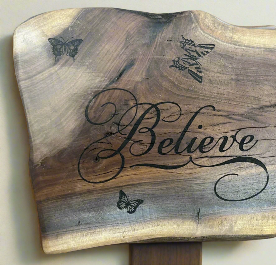 BELIEVE Plaque with 3 butterflies.