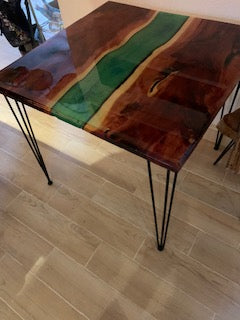 Live Edge Red Cedar with Green metallic River Card Table