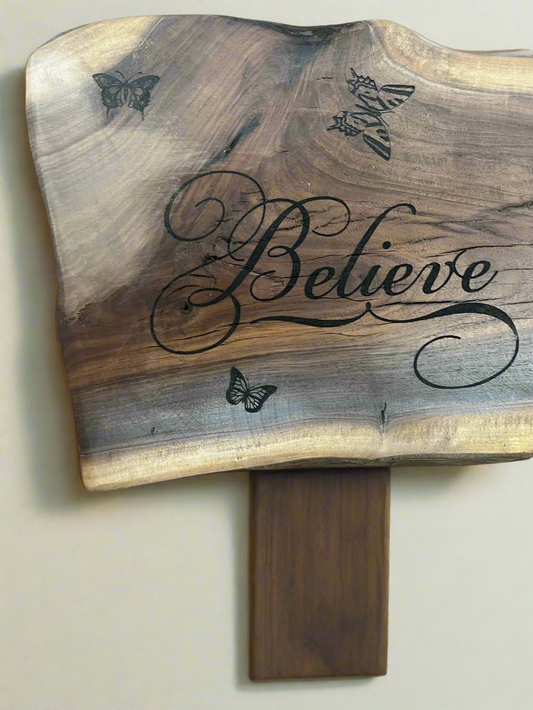 BELIEVE Plaque with 3 butterflies.