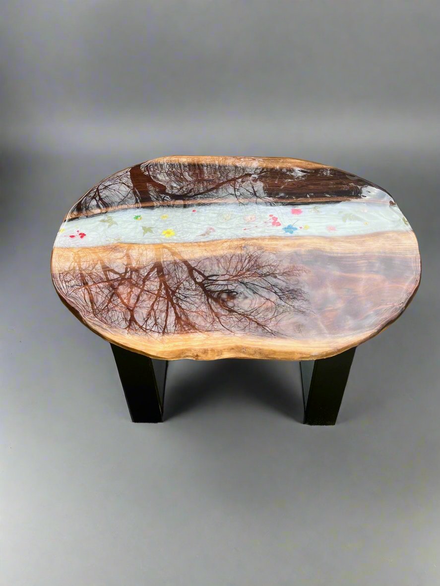 Black Walnut Pearl White Flowered Coffee Table