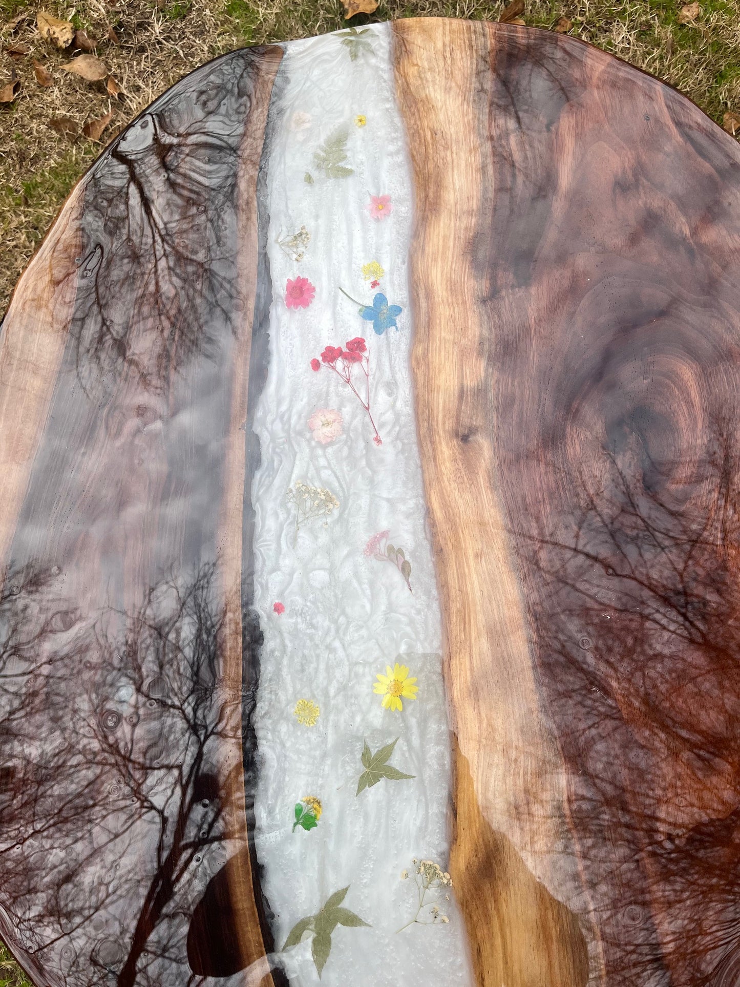 Black Walnut Pearl White Flowered Coffee Table