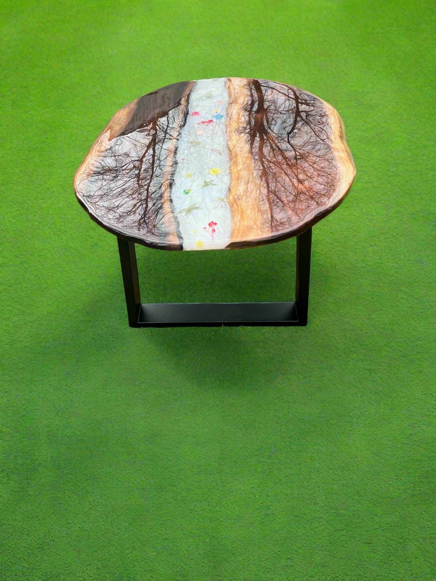 Black Walnut Pearl White Flowered Coffee Table